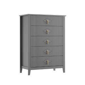 Fluted Dresser for Bedroom, 42.9" Tall 5-Drawer Wood Dresser, Modern Chest of Drawers, Storage Organizer Cabinet for Living Room, Hallway, Entryway - 1 of 4