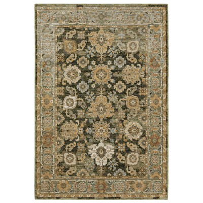 Ivory and Green Synthetic Stain-Resistant Rectangular Area Rug