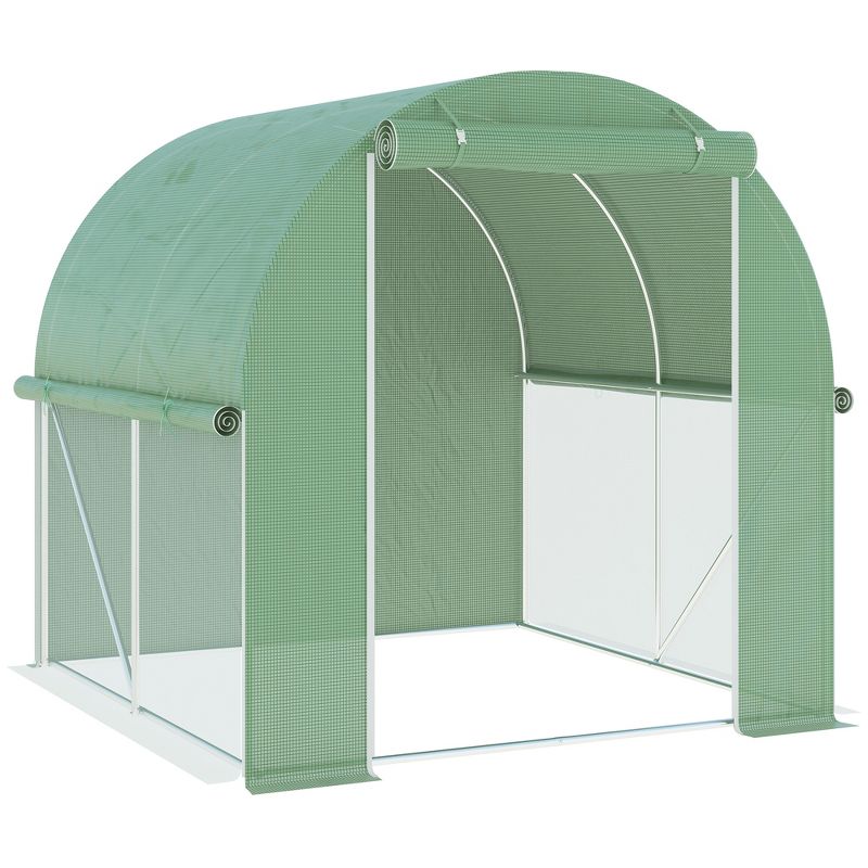 Outsunny 6' x 6' x 6' Tunnel Greenhouse Outdoor Walk-In Hot House with Roll-up Plastic Cover and Zippered Door, Steel Frame, Green, 1 of 7