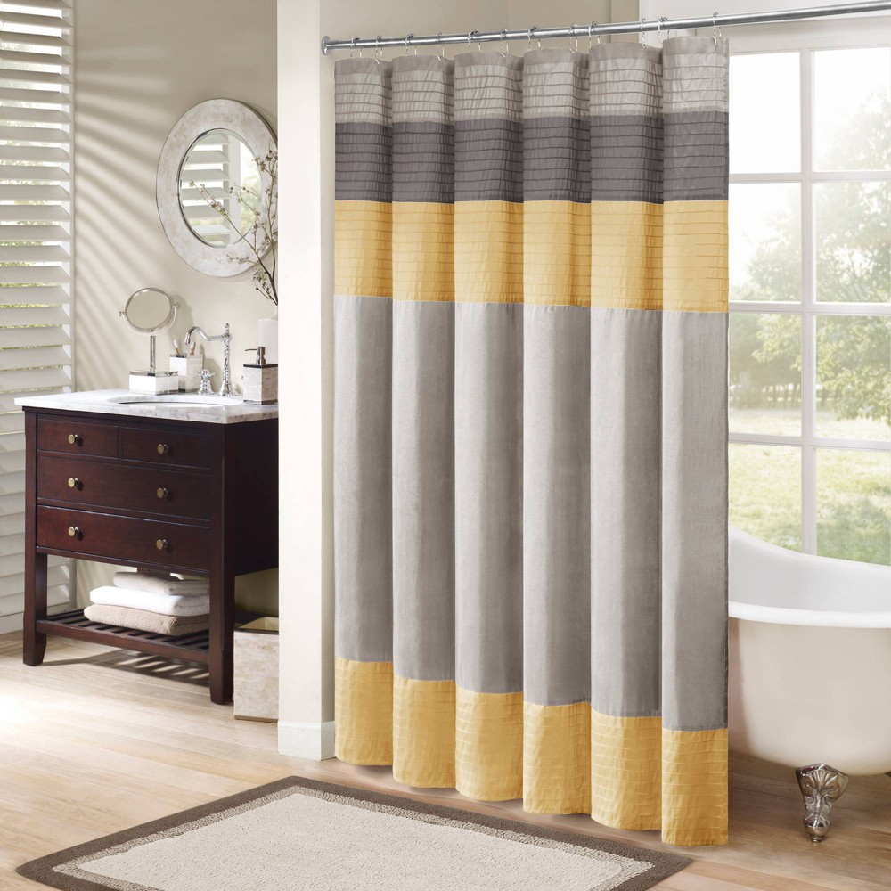 Photos - Shower Curtain Polyester Faux Silk  Gray/Yellow