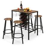 Costway 5PCS Bar Table & Stools Set Industrial Bistro Set with Wine Rack & Glass Holder