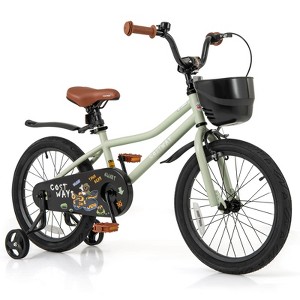 Costway 12"/14"/16"/18" Kid’s Bike with Training Wheels Adjustable Handlebar & Seat Handbrake Green/Pink - 1 of 4