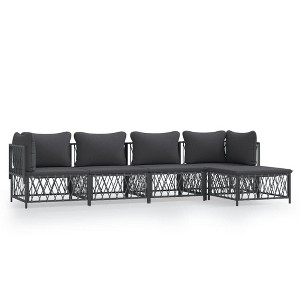 vidaXL 5-Piece Patio Lounge Set - Outdoor Furniture Set with Cushions, Anthracite Steel - Modular Configurable Sofa Set with Woven Fabric Durability - 1 of 4
