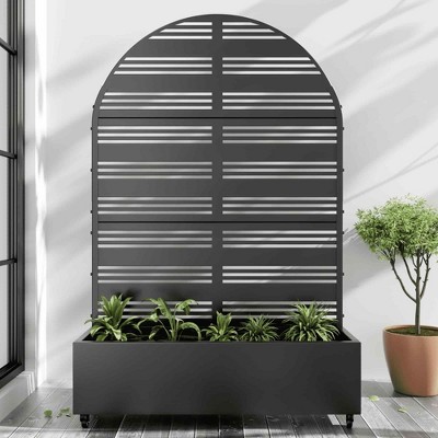 Lirago  Metal Planter Box privacy screen Garden Bed with Trellis and Wheels - Black-6 ft. H x 4 ft. W
