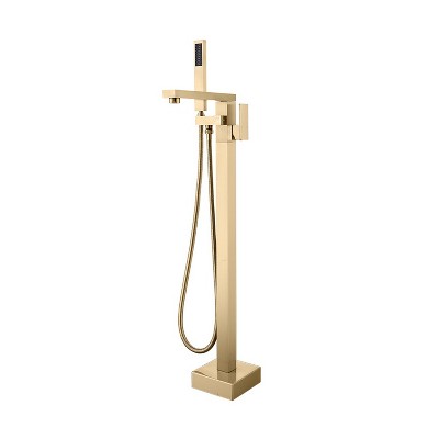 YAWWALK Double Handle Floor-Mounted Freestanding Tub Faucet with Hand Shower