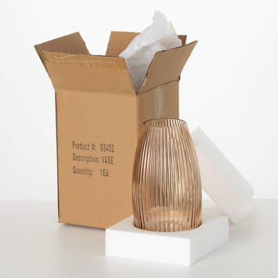 Amber Ribbed Glass Decorative Vase, 10.5"