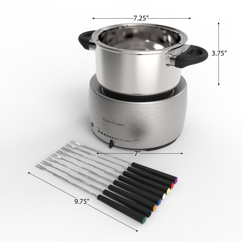 Stainless Steel Fondue Pot Set- Melting Pot Cooker and Warmer for Cheese, Chocolate and More- Kit Includes 8 Forks By Hastings Home -Dishwasher Safe, 2 of 9