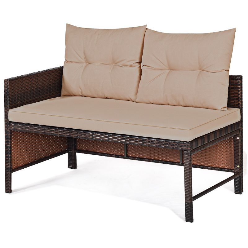 Tangkula 3PC Outdoor Furniture Set Rattan Wicker Sofa Table Deck Garden Patio, 4 of 10