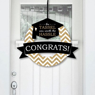 Big Dot of Happiness Tassel Worth The Hassle - Gold - Outdoor Graduation Party Graduation Party Decor - Front Door Wreath