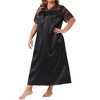 Agnes Orinda Women's Plus Size Satin Lace V Neck Short Sleeve Maxi Chemise Soft Lounge Nightgown - 2 of 4