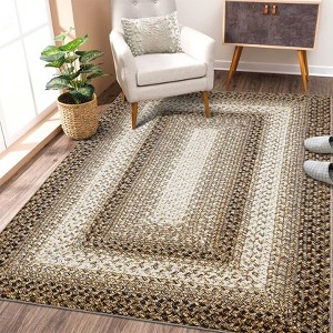 Washable Rug, Machine Washable Rugs for Bedroom, Braided Print Floor Cover, Rustic Low Pile Accent Carpet for Living Room Office, Black - 1 of 4