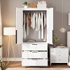 Wardrobe Closet with Rattan Doors, Rattan Armoire Wardrobe Closet with Drawers & Hanging Rod, Wooden Armoire for Hanging Clothes, 69.5" H - 3 of 4