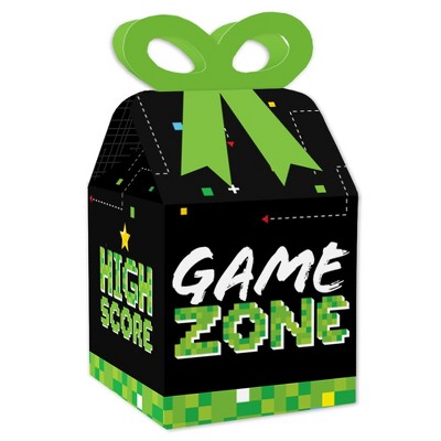 Big Dot of Happiness Game Zone - Square Favor Gift Boxes - Pixel Video Game Party or Birthday Party Bow Boxes - Set of 12