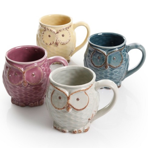 Godinger Owl Amber Set of 4 Mugs