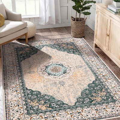 Boho Floral Washable Rug - Faux Lambskin Velvet with Non-Slip Backing for Living Room, Bedroom, Kitchen