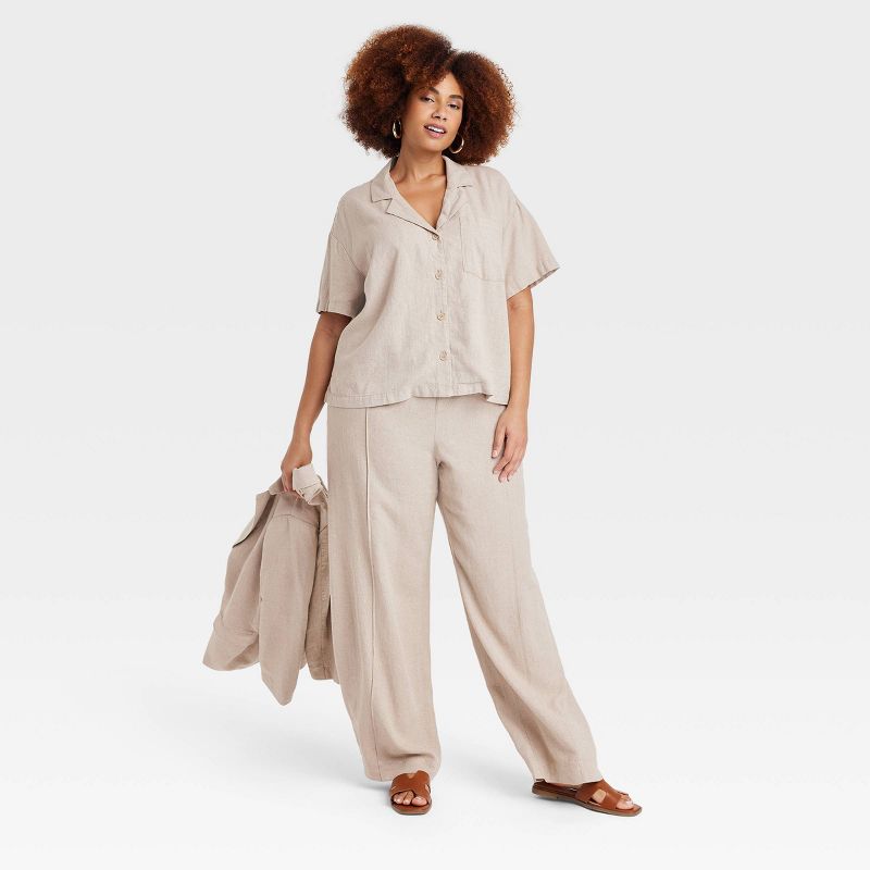 Women's Linen Short Sleeve Button-Down Camp Shirt - A New Day™, 4 of 11