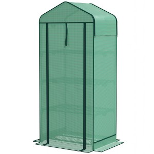 Mini Greenhouse with Screen Roof, 4 Tier Portable Small Greenhouse with High Strength PE Cover - 1 of 4