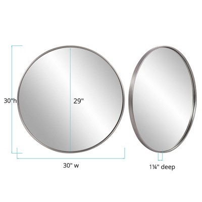Elegant European Round Brushed Silver Vanity Wall Mirror 30"