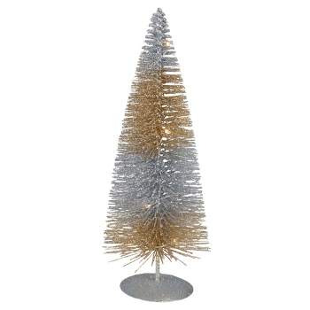 Northlight 10" LED Lighted B/O Silver and Gold Sisal Mini Christmas Tree - Warm White Lights
