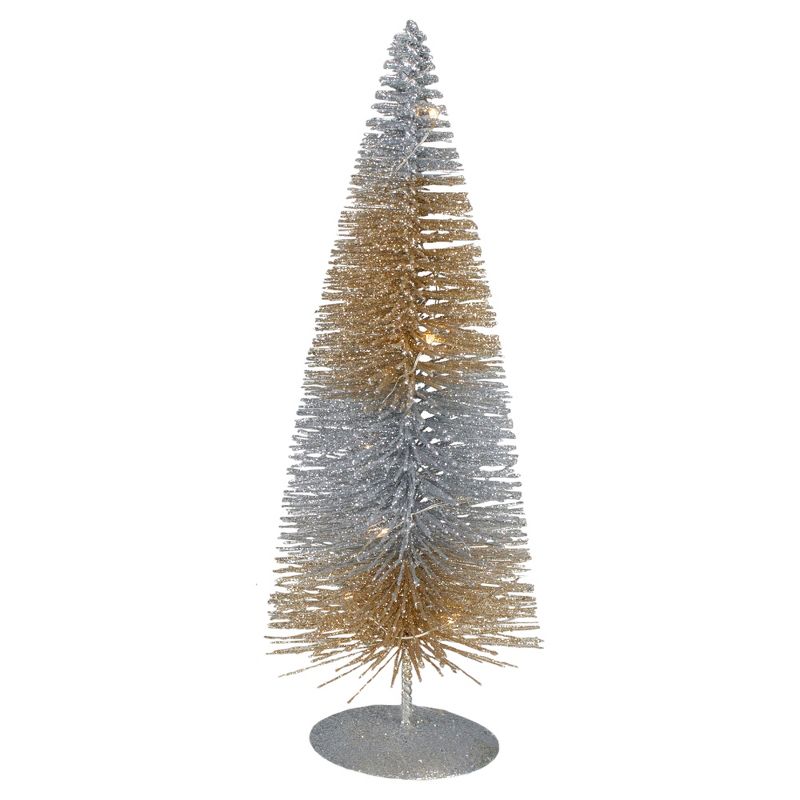 Northlight 10" LED Lighted B/O Silver and Gold Sisal Mini Christmas Tree - Warm White Lights, 1 of 3