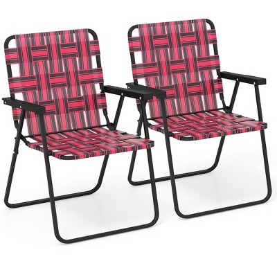 Tangkula Set of 2 Patio Folding Web Chair Set Portable Beach Camping Chair Red
