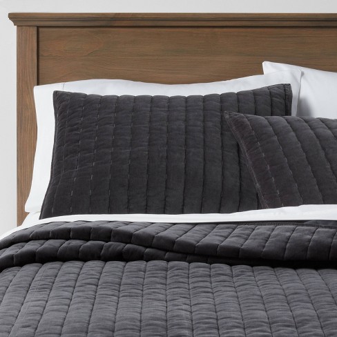 King Channel Stitch Velvet Quilt Dark Gray Threshold Target