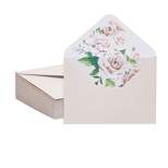 Paper Junkie 50 Pack Ivory A7 Envelopes with Floral Liner, for Thank You Cards, Invitations, 5.2 x 7.2 in