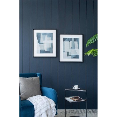 Set of 2 Blue Geometric Abstract Canvas Prints with Black Frames