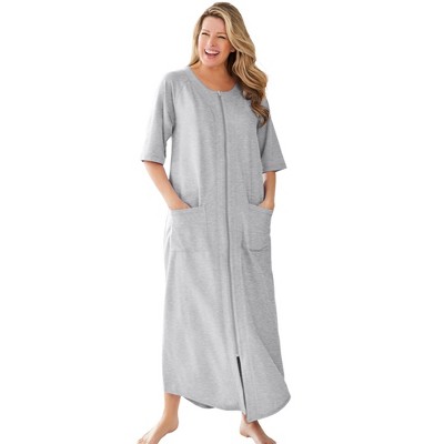 Dreams & Co. Plus Size Petite Long French Terry Zip-Front Robe
