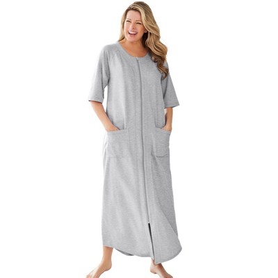 Dreams & Co. Women's Plus Size Long French Terry Zip-front Robe - 6x,  Heather Grey : Target