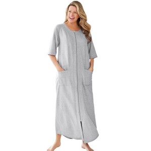 Dreams & Co. Women's Plus Size Long French Terry Zip-Front Robe - 1 of 4