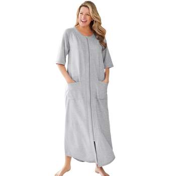 Dreams & Co. Women's Plus Size Long French Terry Zip-front Robe - 4x ...