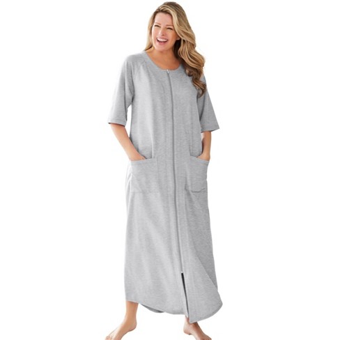 Dreams & Co. Women's Plus Size Long French Terry Zip-front Robe - 4x ...