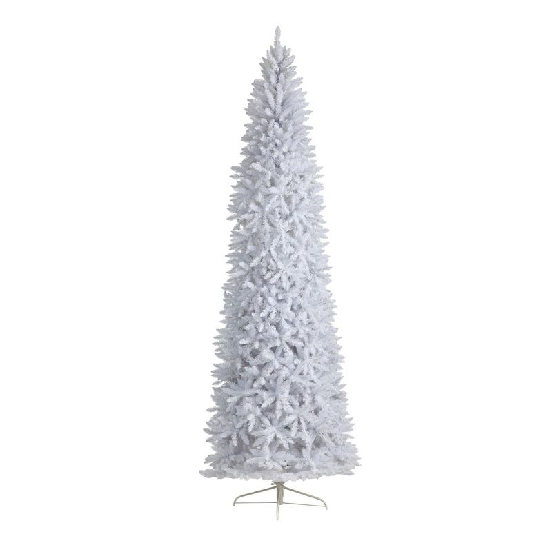 Nearly Natural 10-ft Slim White Artificial Christmas Tree with 800 Warm White LED Lights and 2420 Bendable Branches, 3 of 9