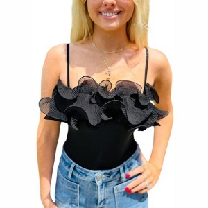 Women's RUFFLED FABRIC MIX BODYSUIT - Blue Blush - 1 of 3