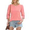 Women's 3/4 Sleeve Button Dressy Blouse Casual Round Neck Tops Summer Outfits Beach Plus Size Flowy Spring Shirt - 3 of 4