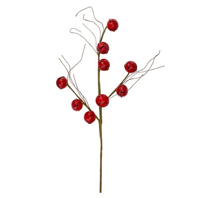 Napco 31" Brown and Red Jingle Bells with Star Cut-Outs Twig Artificial Christmas Spray