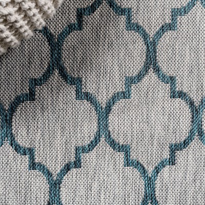 Gray and Teal Trellis Flat Woven Synthetic Rug