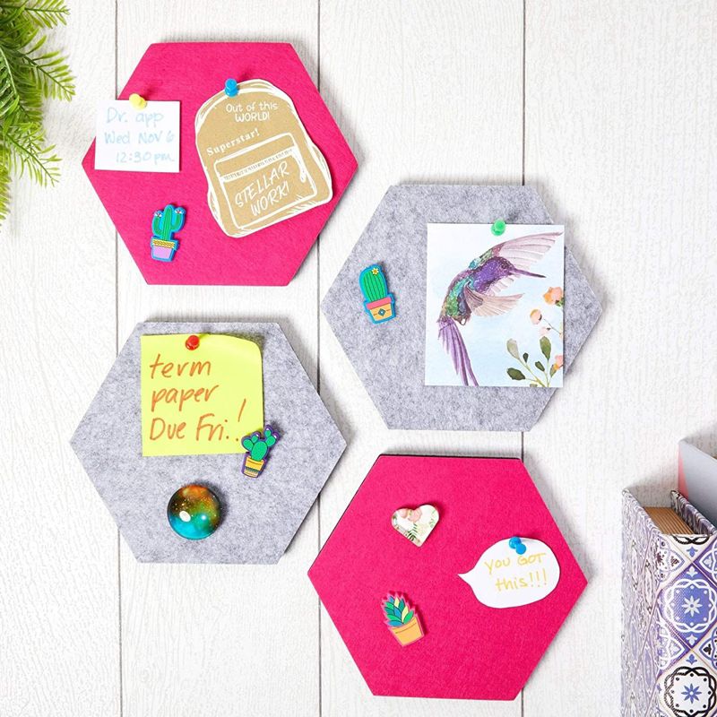 Juvale 8 Felt Hexagon Bulletin Boards, 10 Push Pins, 20 Adhesives, for Home Decor (5.9 x 7 in), 2 of 9