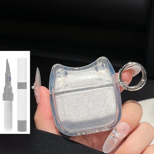 HTUTWOO Case for Airpod 4, Cute Glitter Cat Ear Case, Clear Earphone Case with Keychain and Cleaner Kit - 1 of 4