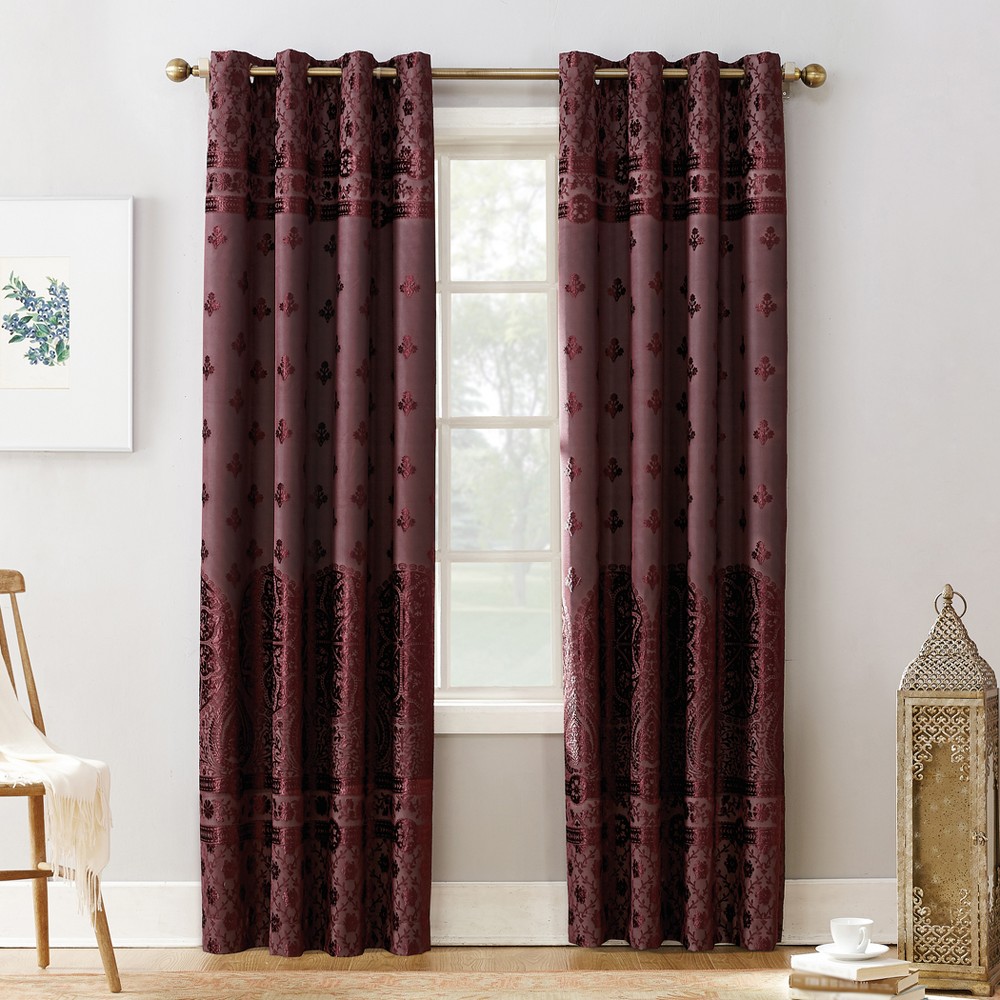 Photos - Curtains & Drapes 95"x50" Elidah Bonded Velvet Blackout Grommet Curtain Panel Red - Sun Zero