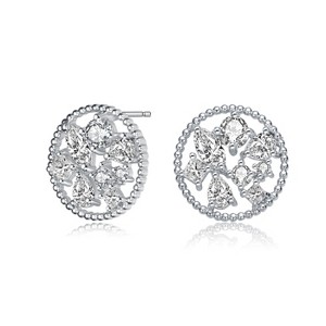 Guili Sterling Silver Rhodium Plated Ball Halo with Clear Multi-Shape Cubic Zirconia Round Earrings, a Unique and Shimmering Radiant Design - 1 of 3