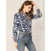 Allegra K Women's Boho Floral Printed Shirts V Neck Pussybow Blouse Top - image 3 of 4