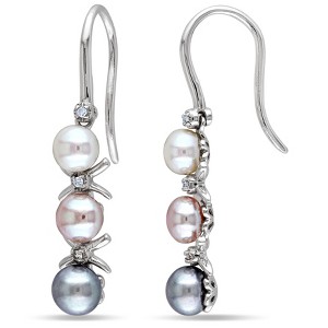 EVERLY JEWELRY | Sterling Silver 4 - 5 MM White, Pink and Grey Cultured Freshwater Pearl and Diamond Drop Earrings - 1 of 4