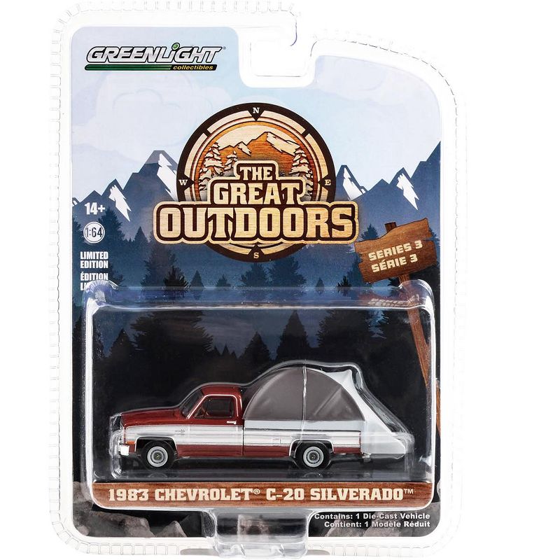1983 Chevrolet C-20 Silverado Truck Carmine Red and Silver Metallic w/Modern Truck Bed Tent 1/64 Diecast Model Car by Greenlight, 3 of 4