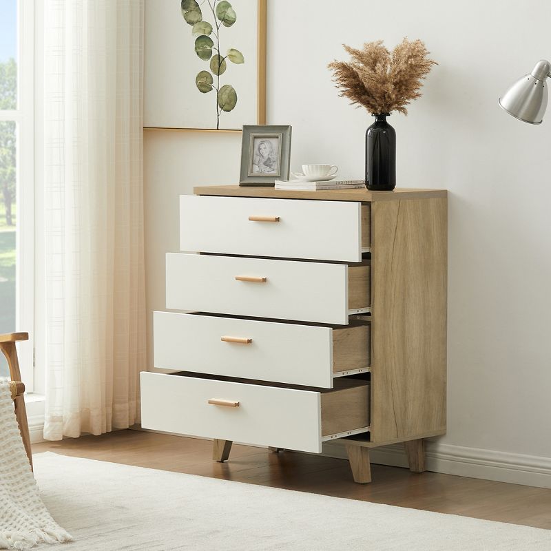 Modern 4 Drawer Dresser with Solid Wood Legs and Handles, White + Oak - ModernLuxe, 2 of 13