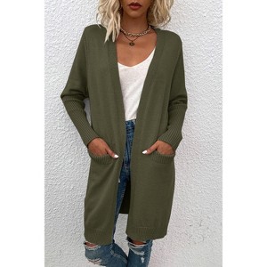 Coolmee Women's Long Sleeve Casual Knit Cardigan Open Front Cozy Sweater Coat with Pockets - 1 of 3