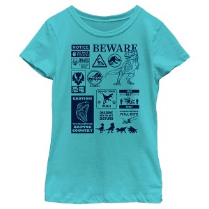 Girl's Jurassic World: Dominion Beware Dinosaur Message Collage T-Shirt - 1 of 4