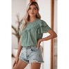 I AM A FASHION JUNKY Laurel Green Spotted Print Pleated Ruffle Sleeve Blouse - 3 of 4