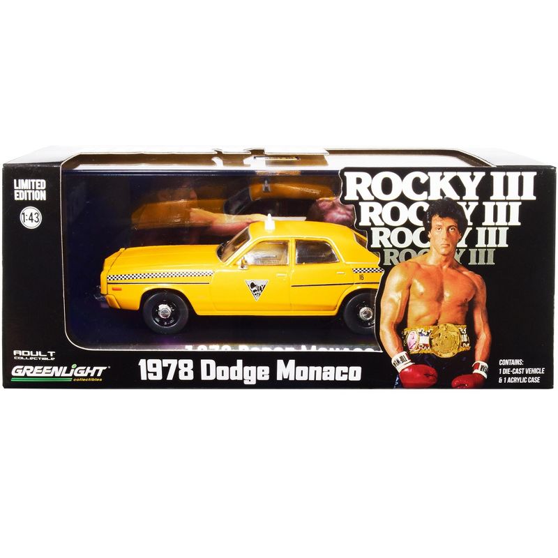 1978 Dodge Monaco Taxi "City Cab Co." Yellow "Rocky III" (1982) Movie 1/43 Diecast Model Car by Greenlight, 3 of 4